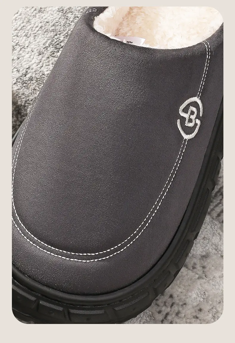 Men's Winter Fleece Lined Slippers Black Anti-Slip — feature 10