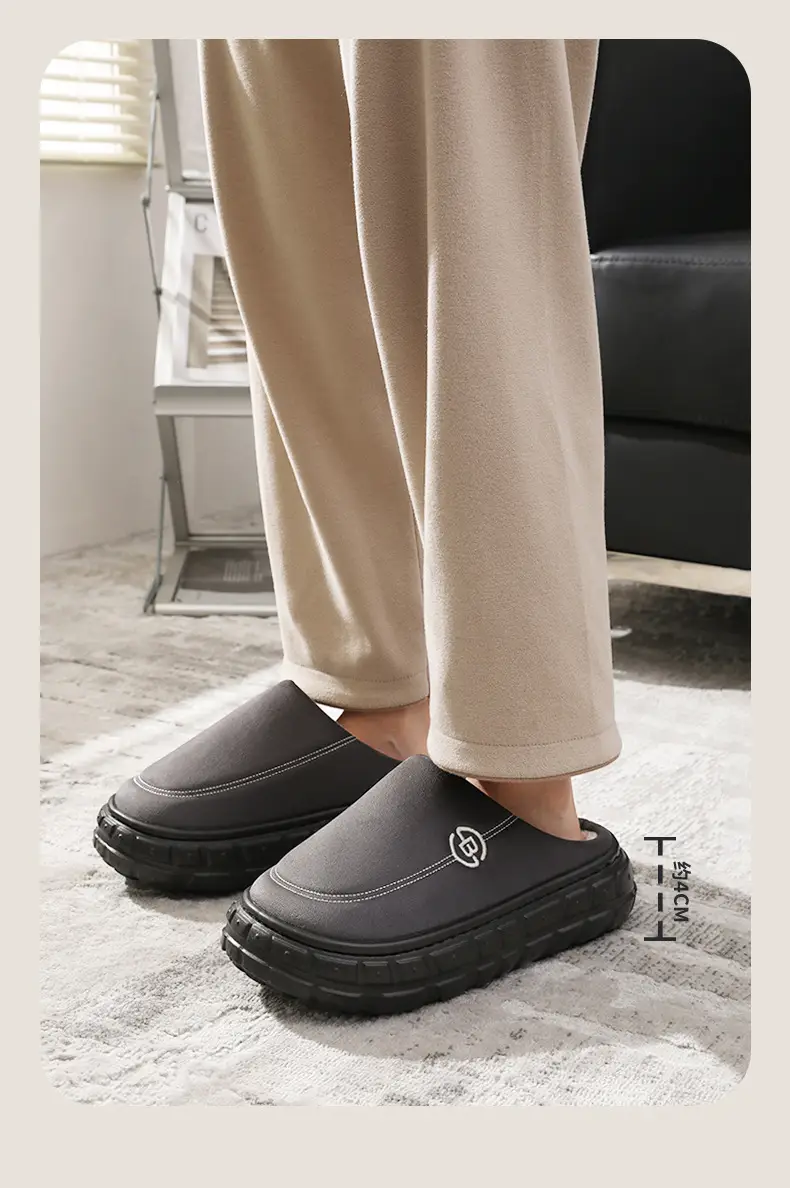 Men's Winter Fleece Lined Slippers Black Anti-Slip — feature 14