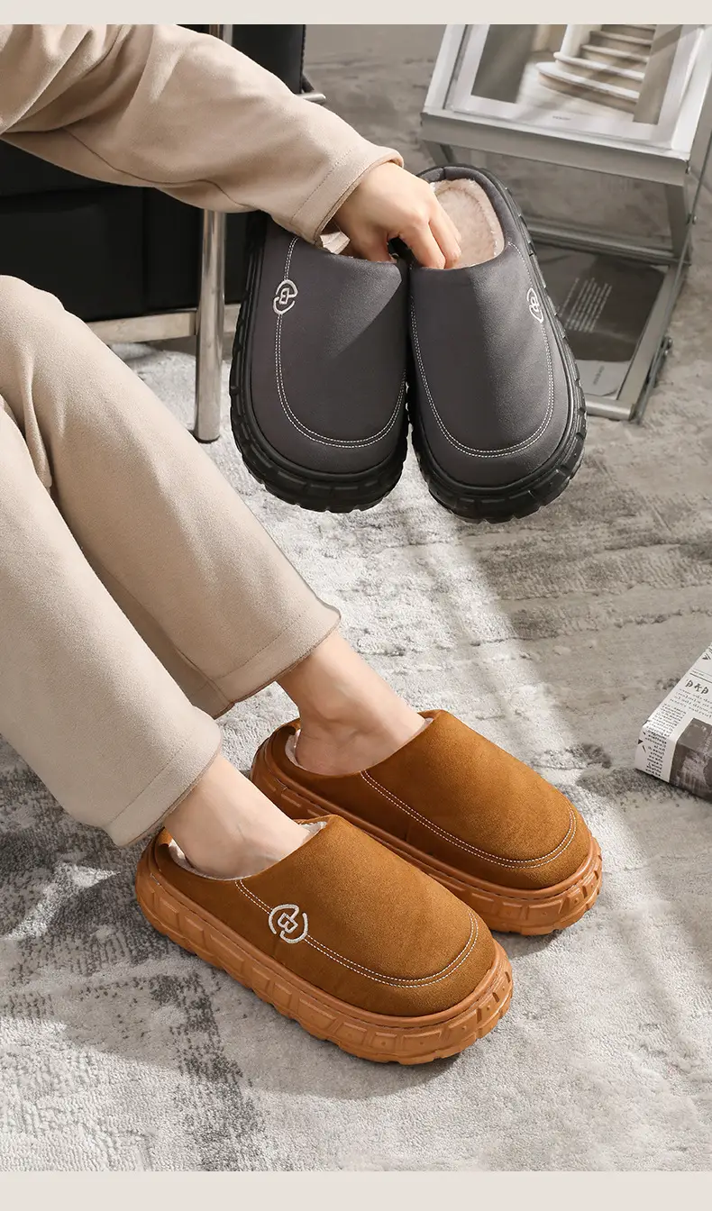 Men's Winter Fleece Lined Slippers Black Anti-Slip — feature 19