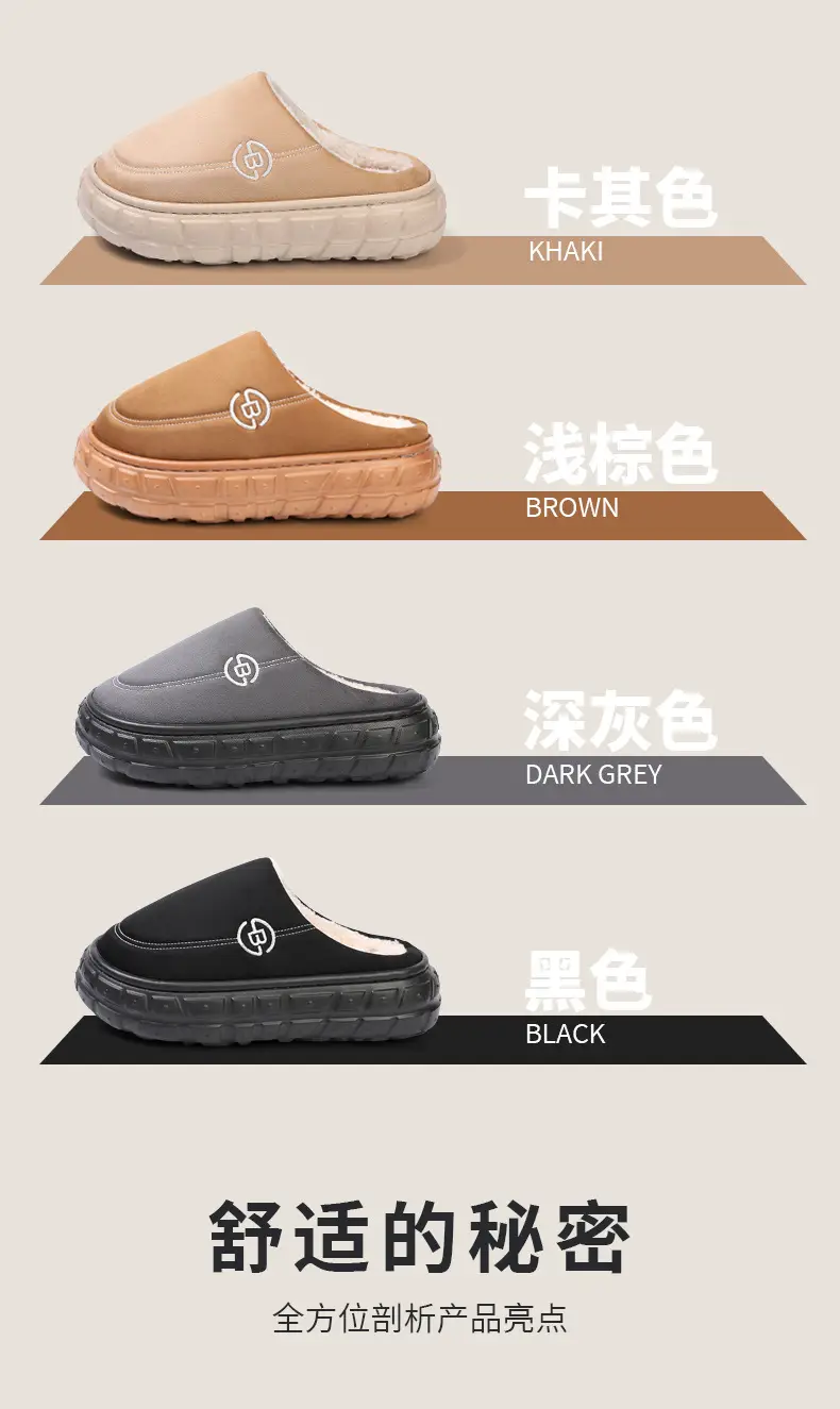 Men's Winter Fleece Lined Slippers Black Anti-Slip — feature 5