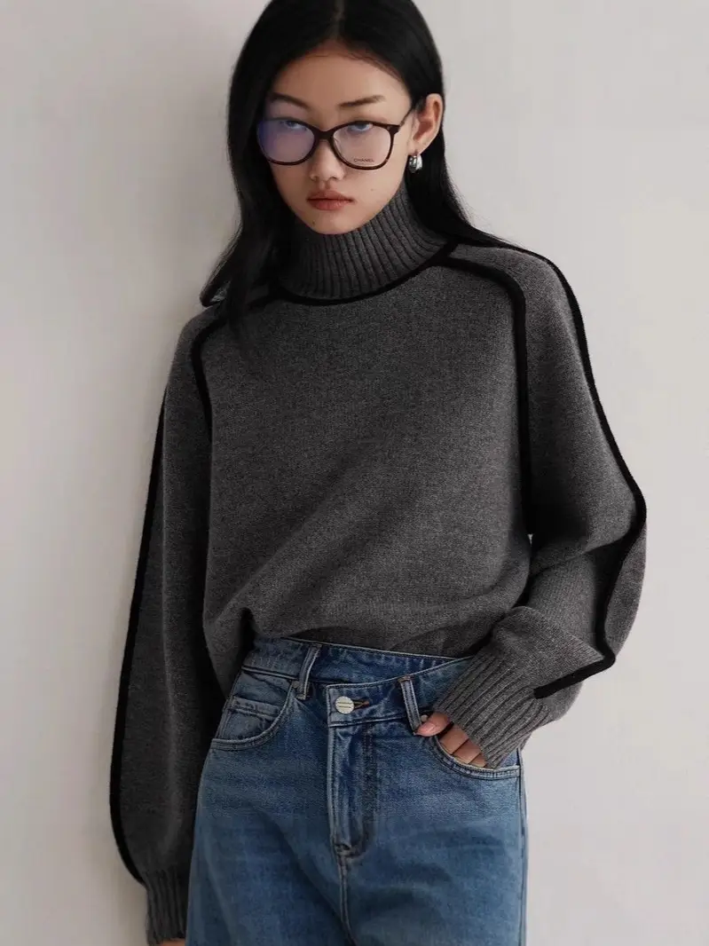 2026 Cross-Border Foreign Trade Autumn and Winter Style Slim Casual Loose Pullover Knitted Lazy Style Sweater for Women