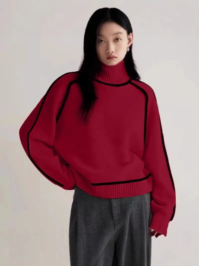 2026 Cross-Border Foreign Trade Autumn and Winter Style Slim Casual Loose Pullover Knitted Lazy Style Sweater for Women