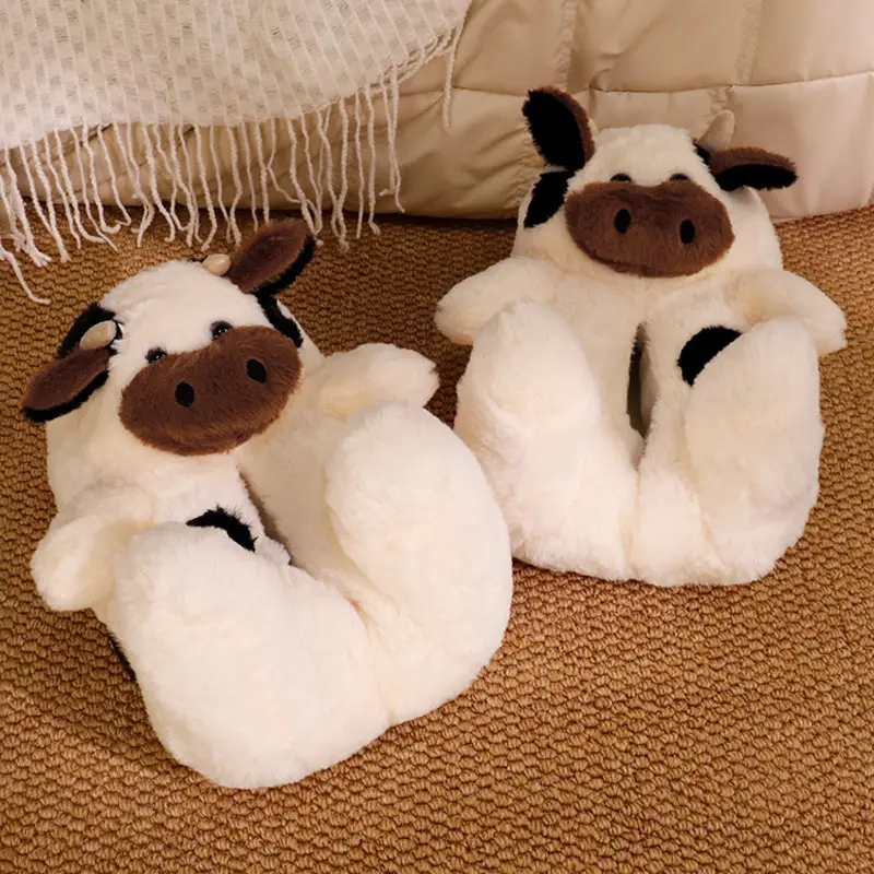 All-Inclusive Cartoon Little Cow Cotton Slippers for Men and Women, Winter Indoor Warm Plush Home Shoes Ins - Image 4