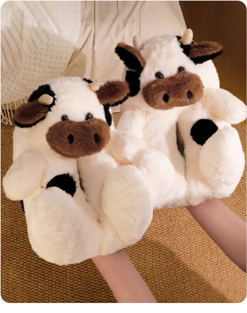 All-Inclusive Cartoon Little Cow Cotton Slippers for Men and Women, Winter Indoor Warm Plush Home Shoes Ins — feature 1