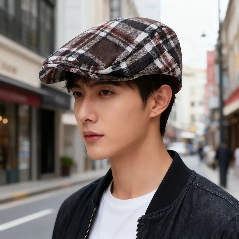 Plaid Ploucha Cap Retro American Classic Forward - Image 3
