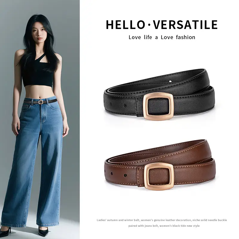 Women Genuine Leather Belt Black Brown Korean Style - Image 5