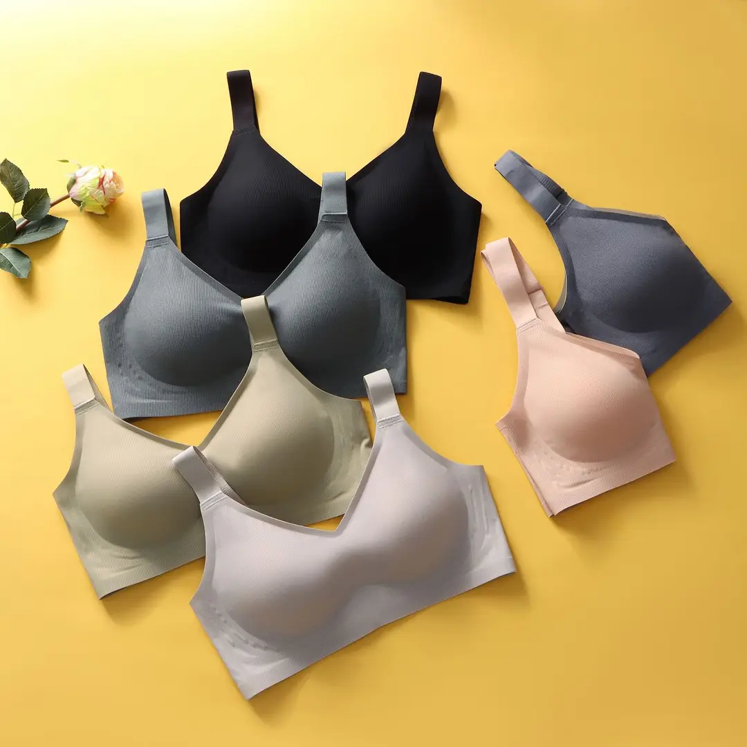 Large Size Four-Row Hook Seamless Jelly Soft Support Bra for Women, Adjustable, Wireless, Ultra-Soft and Thin Bra
