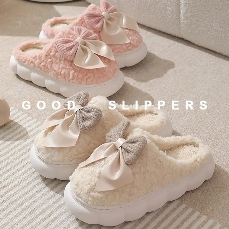 Butterfly Flower Stepping on Poop Feeling Cotton Slippers for Women Autumn and Winter 2025 New Indoor Home Thick-Soled Plush Postpartum Slippers for Women