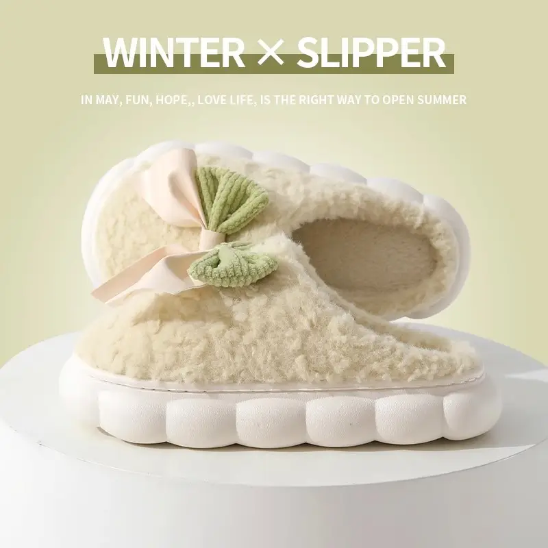 Butterfly Flower Stepping on Poop Feeling Cotton Slippers for Women Autumn and Winter 2025 New Indoor Home Thick-Soled Plush Postpartum Slippers for Women