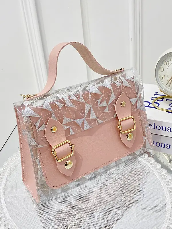 White Crystal Embroidered Handbag with Drawstring Lock