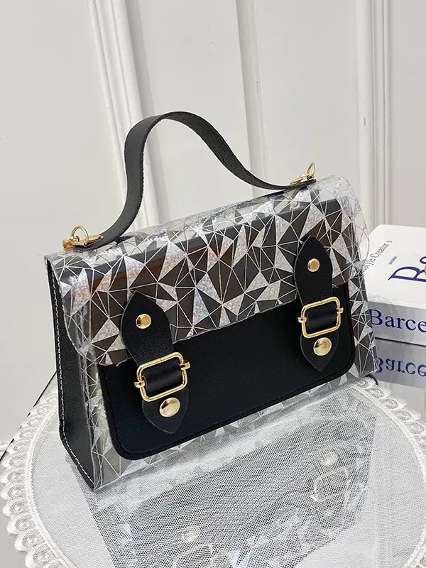 White Crystal Embroidered Handbag with Drawstring Lock