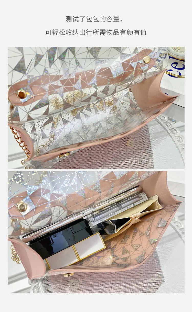 White Crystal Embroidered Handbag with Drawstring Lock — feature 11