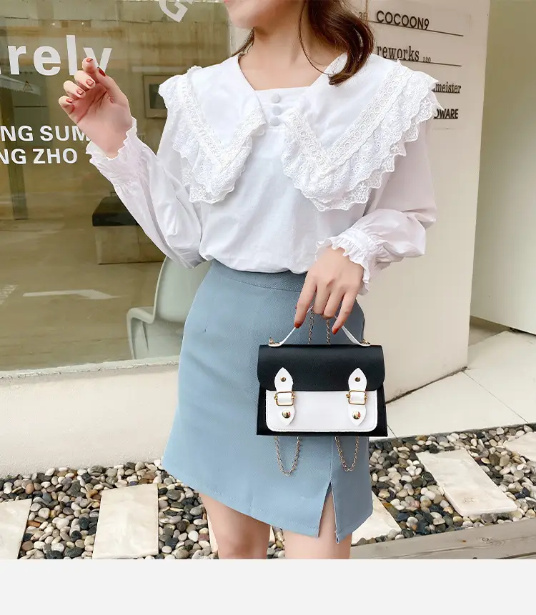 White Crystal Embroidered Handbag with Drawstring Lock — feature 19