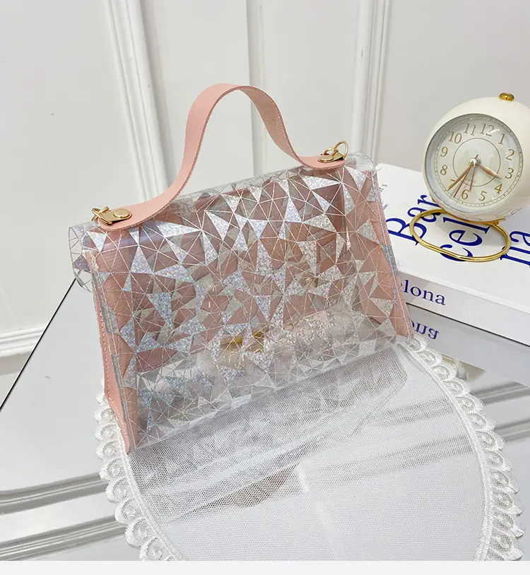 White Crystal Embroidered Handbag with Drawstring Lock — feature 23