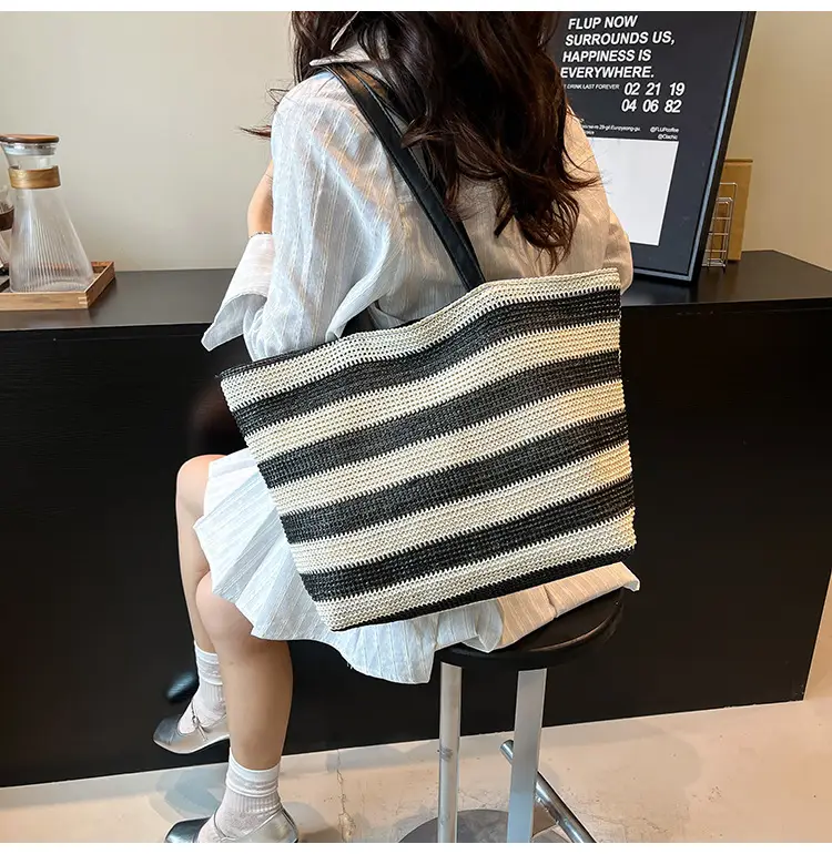 Straw Woven Large Capacity Tote Bag Brown Beige — feature 19