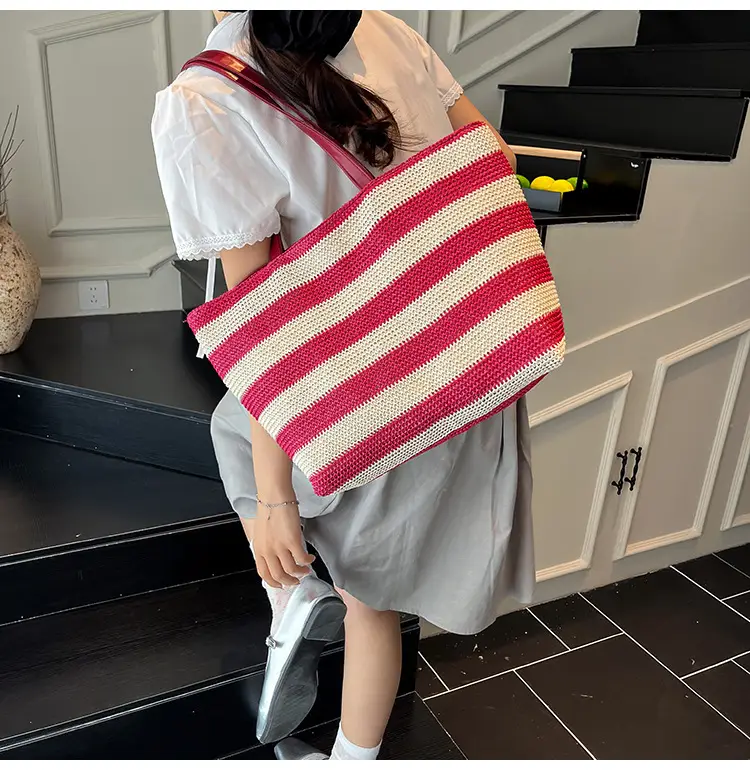 Straw Woven Large Capacity Tote Bag Brown Beige — feature 21