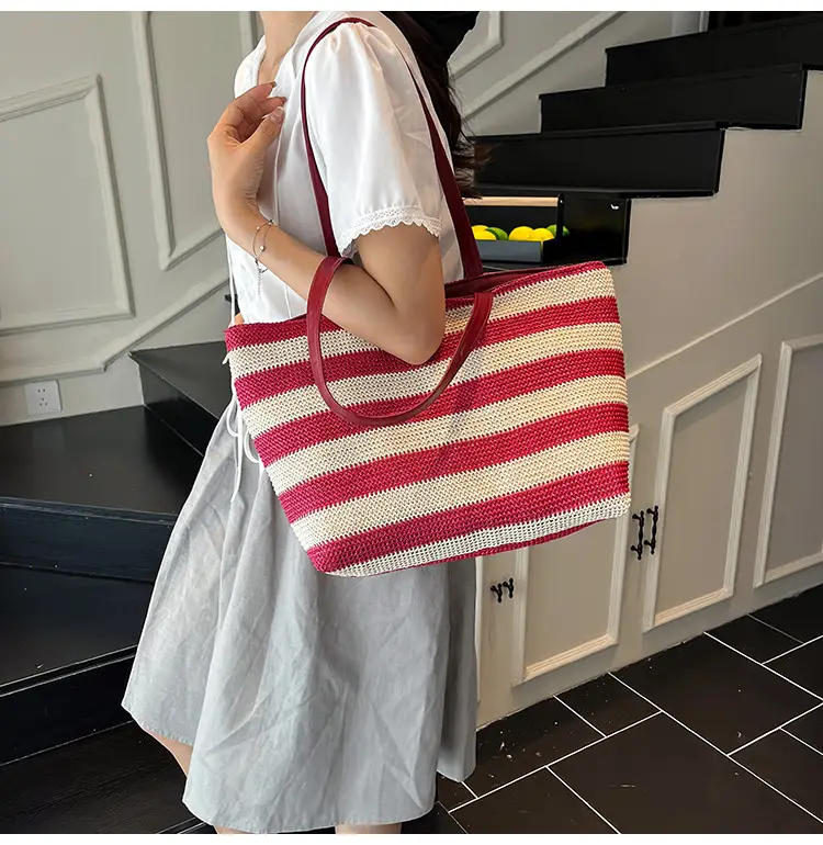 Straw Woven Large Capacity Tote Bag Brown Beige — feature 22