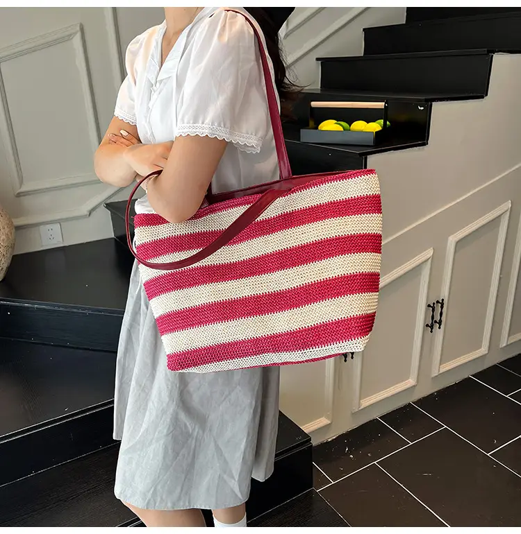 Straw Woven Large Capacity Tote Bag Brown Beige — feature 23