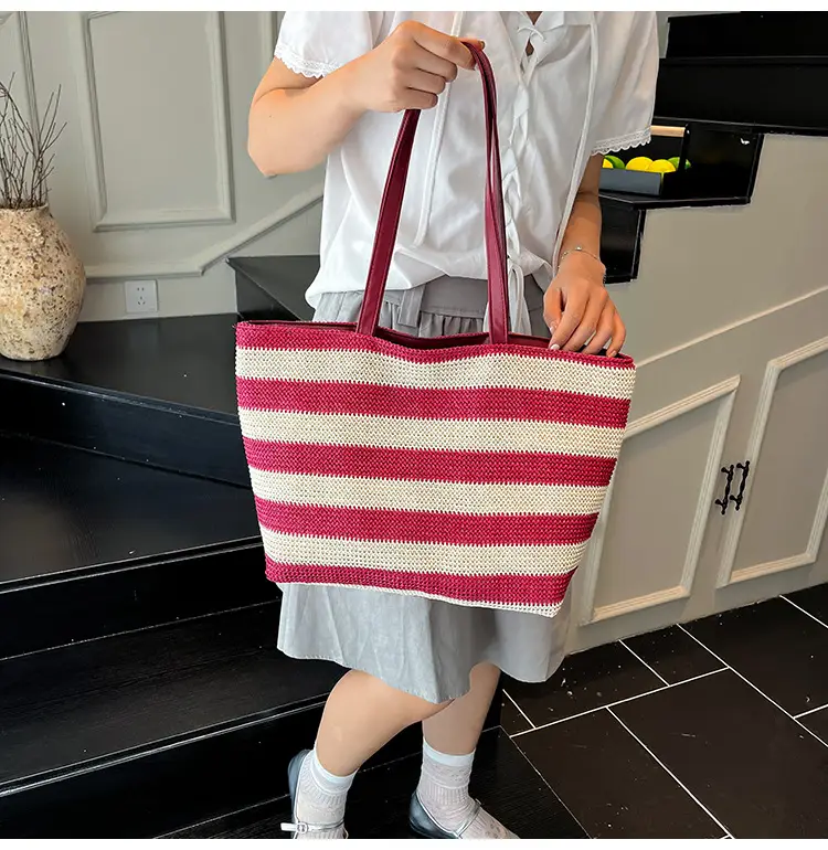 Straw Woven Large Capacity Tote Bag Brown Beige — feature 24