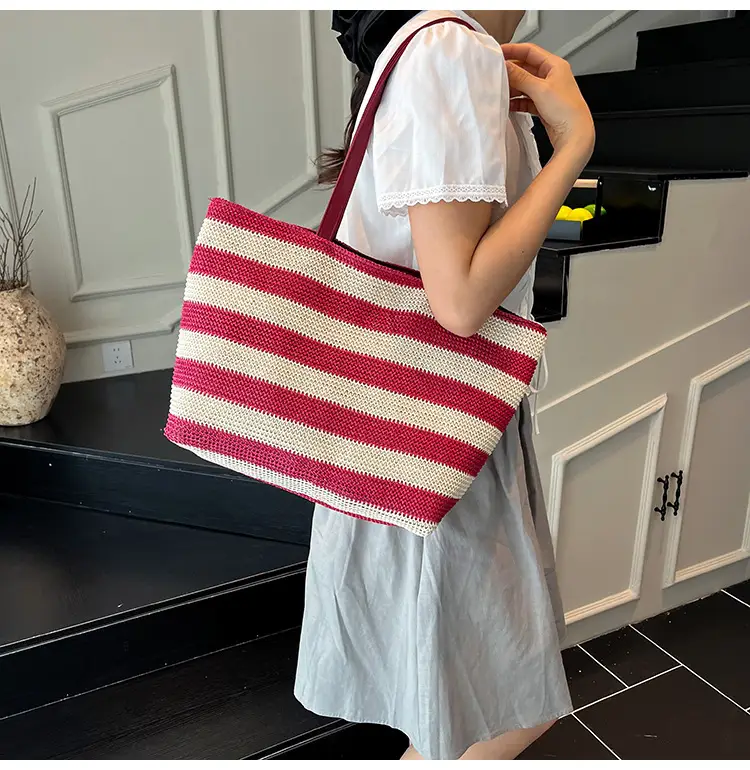 Straw Woven Large Capacity Tote Bag Brown Beige — feature 25