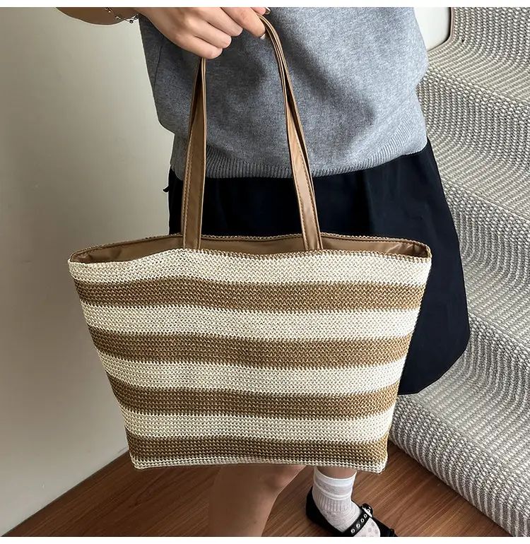 Straw Woven Large Capacity Tote Bag Brown Beige — feature 26