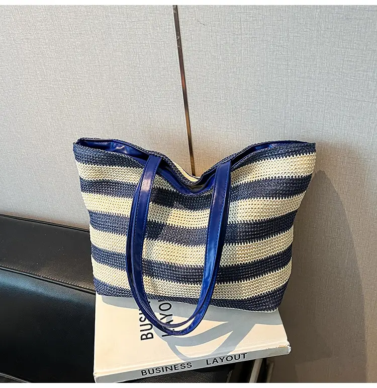 Straw Woven Large Capacity Tote Bag Brown Beige — feature 7