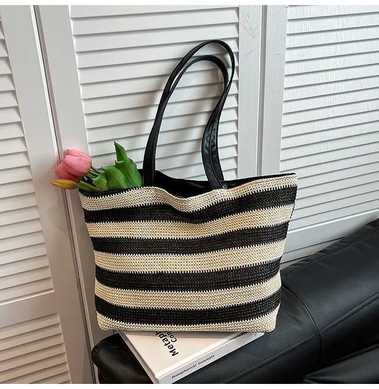 Straw Woven Large Capacity Tote Bag Brown Beige — feature 8