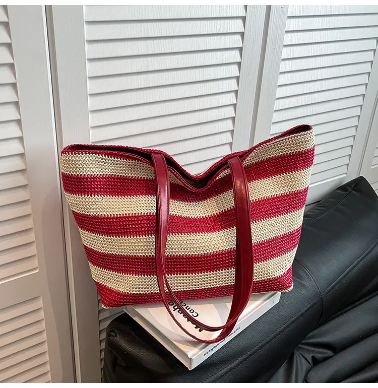 Straw Woven Large Capacity Tote Bag Brown Beige — feature 9