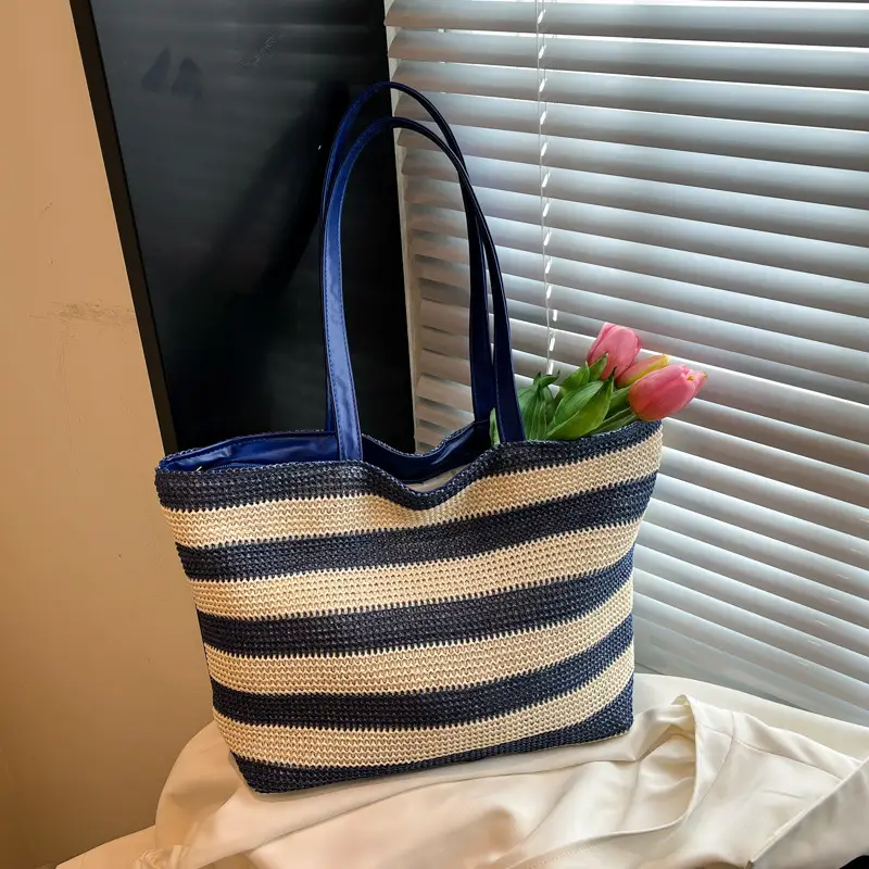Straw Woven Large Capacity Tote Bag Brown Beige - Image 3