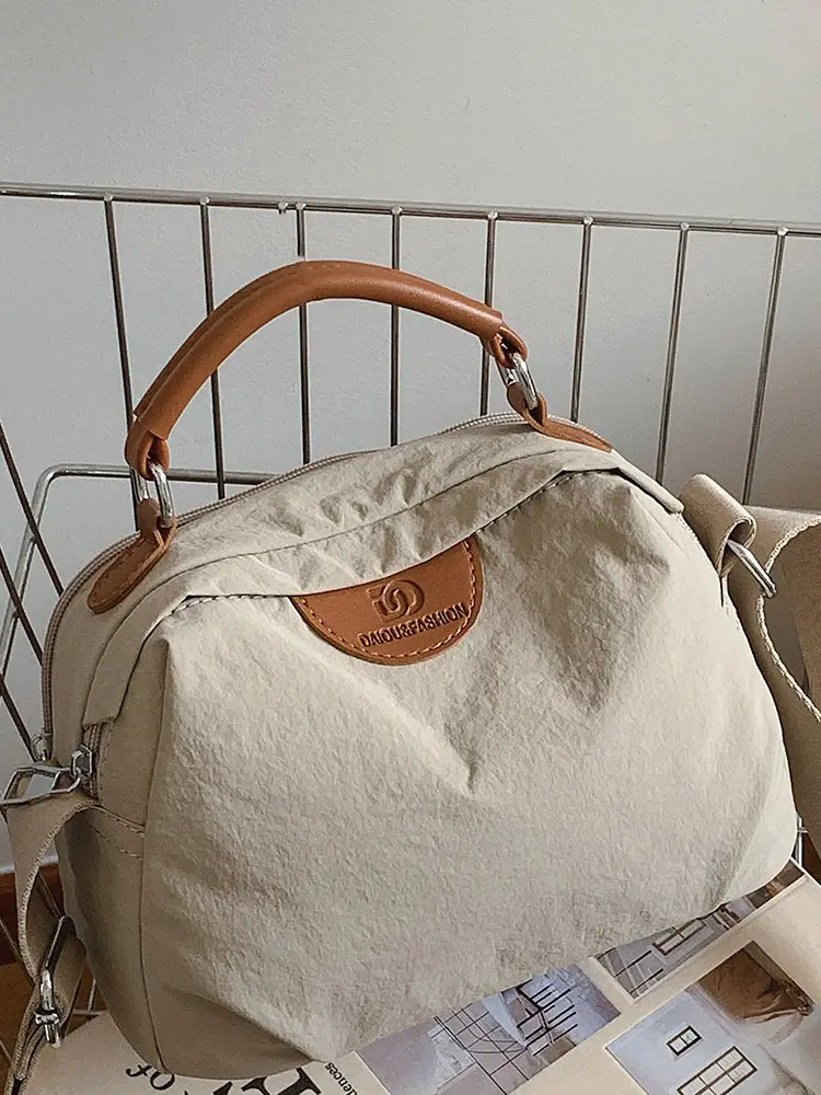 Light Beige Women's Shoulder Bag with Top Handle