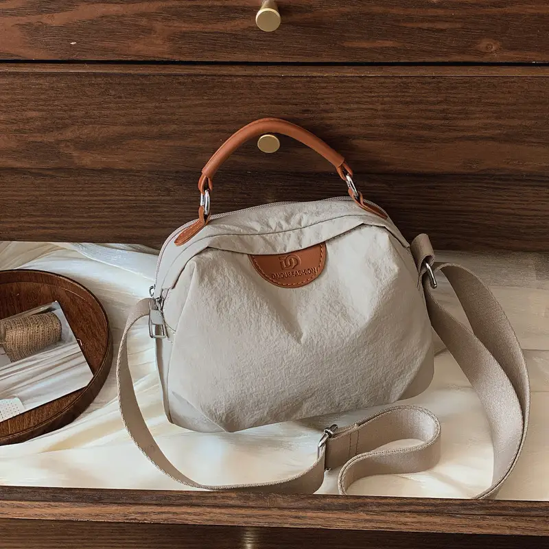 Light Beige Women's Shoulder Bag with Top Handle