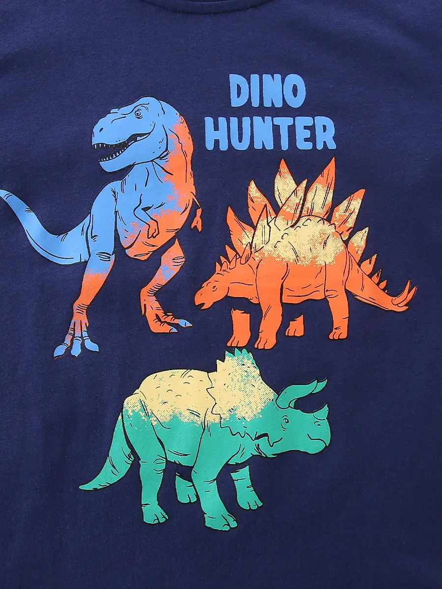 Dinosaur Print Boys Long Sleeve T-Shirt Navy Blue - Image 6