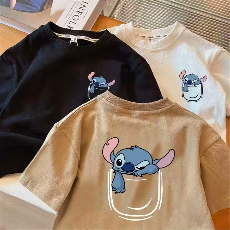 Kids Stitch Themed Summer T-Shirt Set Black White Brown - Image 5
