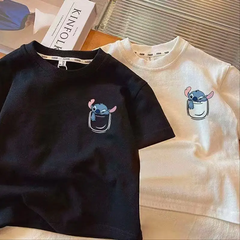 Kids Stitch Themed Summer T-Shirt Set Black White Brown - Image 6