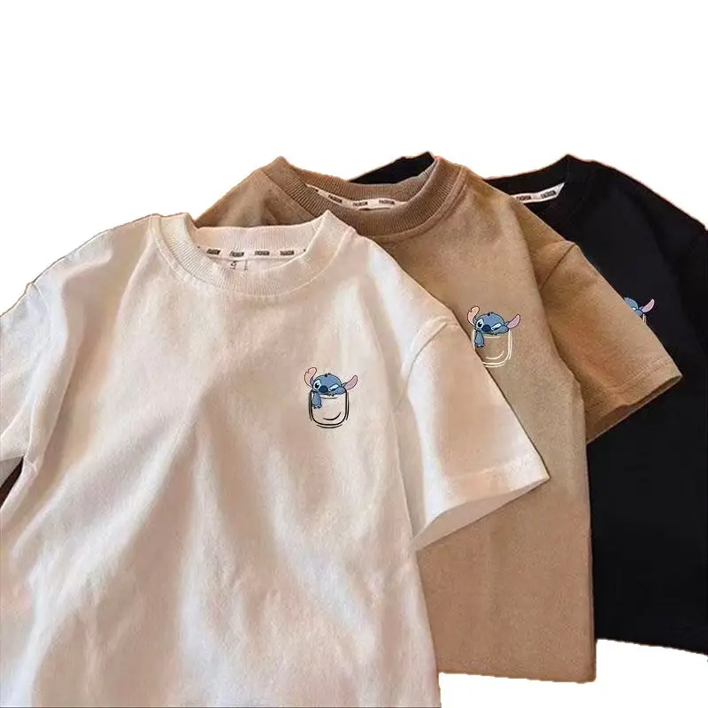 Kids Stitch Themed Summer T-Shirt Set Black White Brown - Image 8