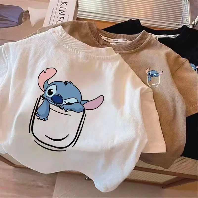 Kids Stitch Themed Summer T-Shirt Set Black White Brown — feature 1