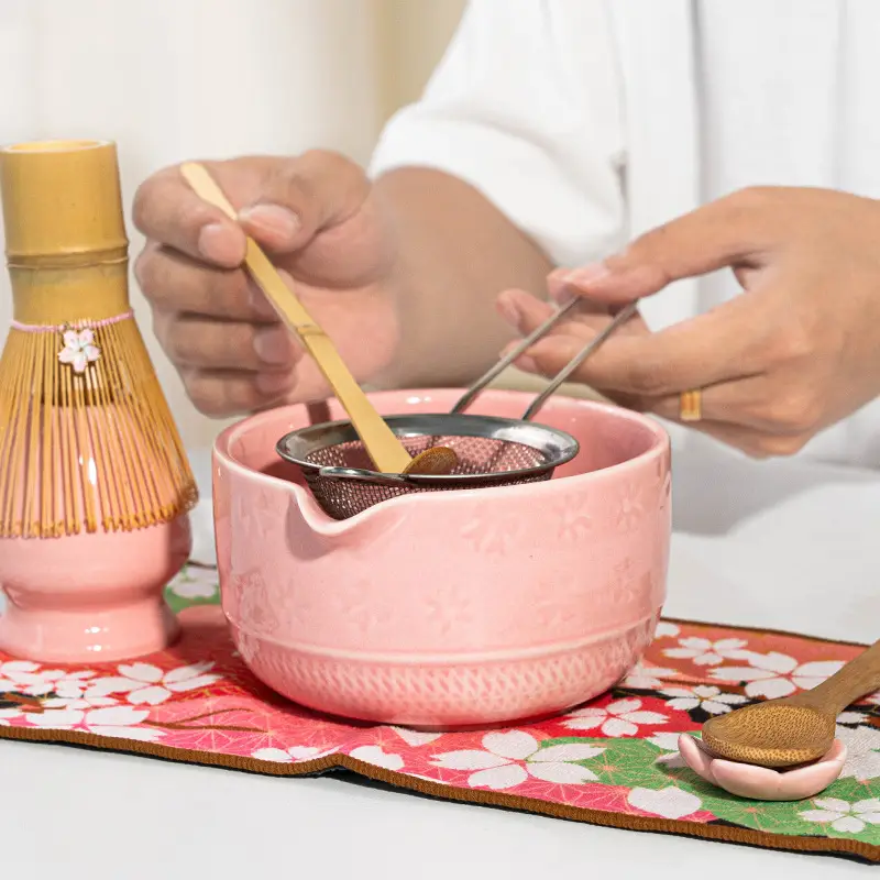 Cross-Border Japanese Matcha Tea Set 7-Piece Pink Ceramic Bowl - Image 24