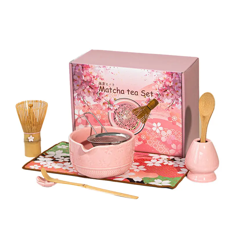 Cross-Border Japanese Matcha Tea Set 7-Piece Pink Ceramic Bowl - Image 27