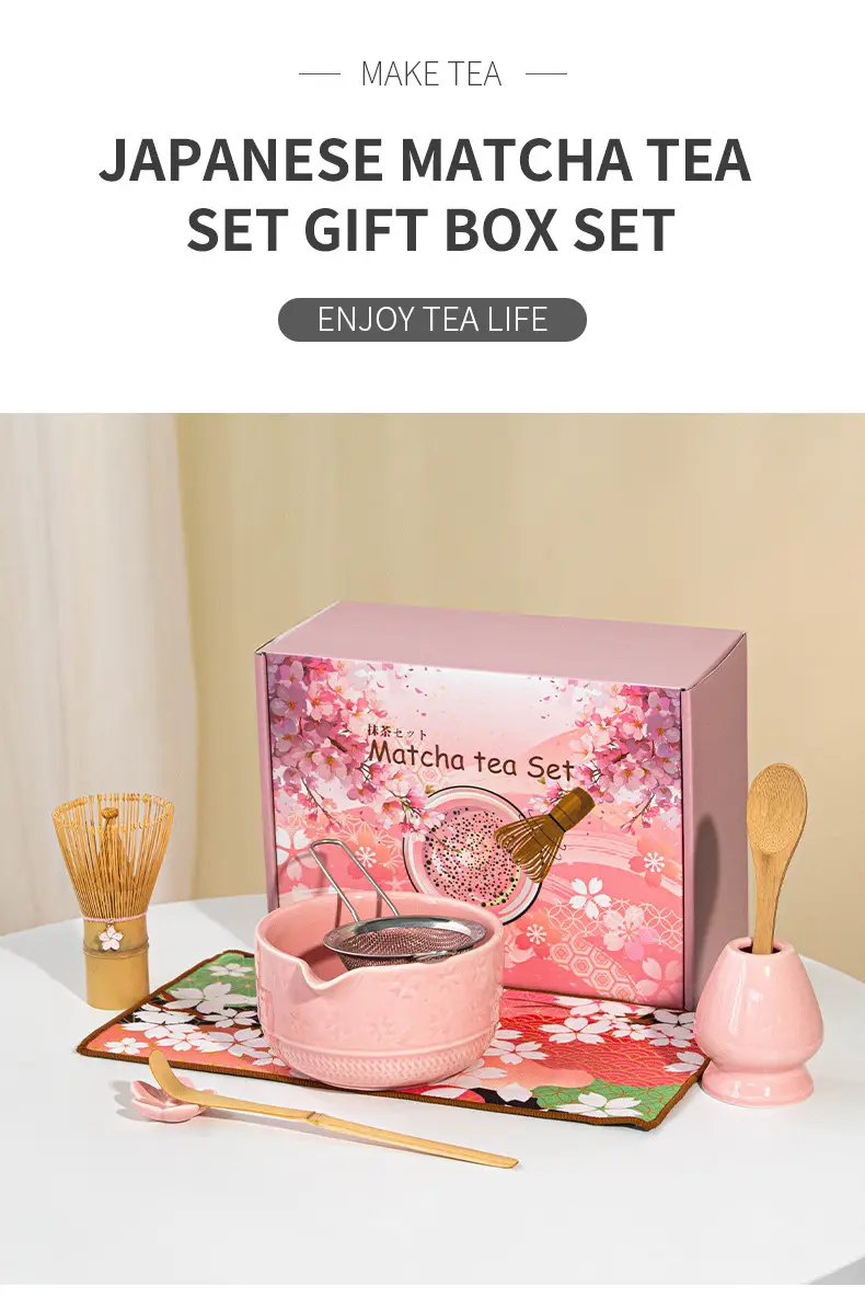 Cross-Border Japanese Matcha Tea Set 7-Piece Pink Ceramic Bowl — feature 2