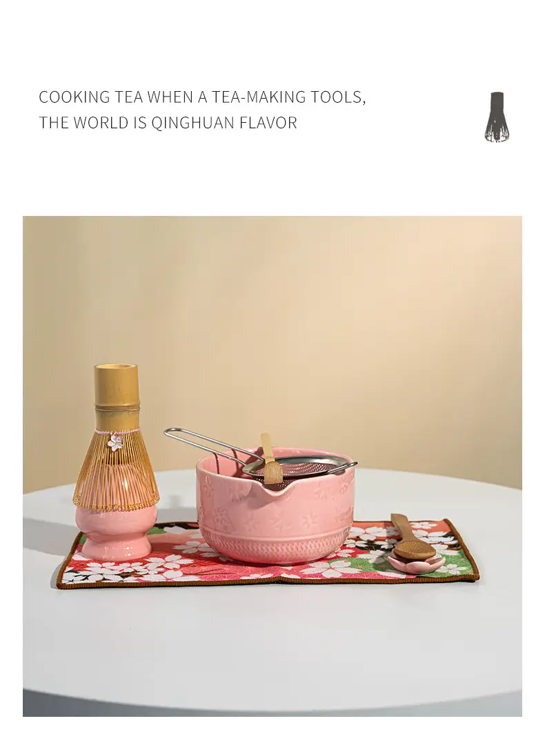 Cross-Border Japanese Matcha Tea Set 7-Piece Pink Ceramic Bowl — feature 3