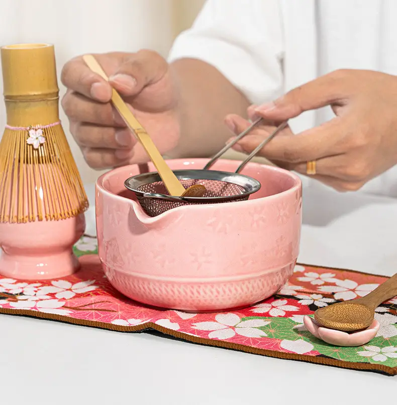 Cross-Border Japanese Matcha Tea Set 7-Piece Pink Ceramic Bowl — feature 9