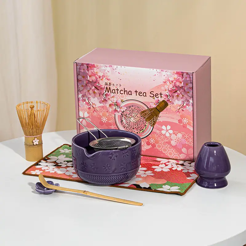 Cross-Border Japanese Matcha Tea Set 7-Piece Pink Ceramic Bowl - Image 11