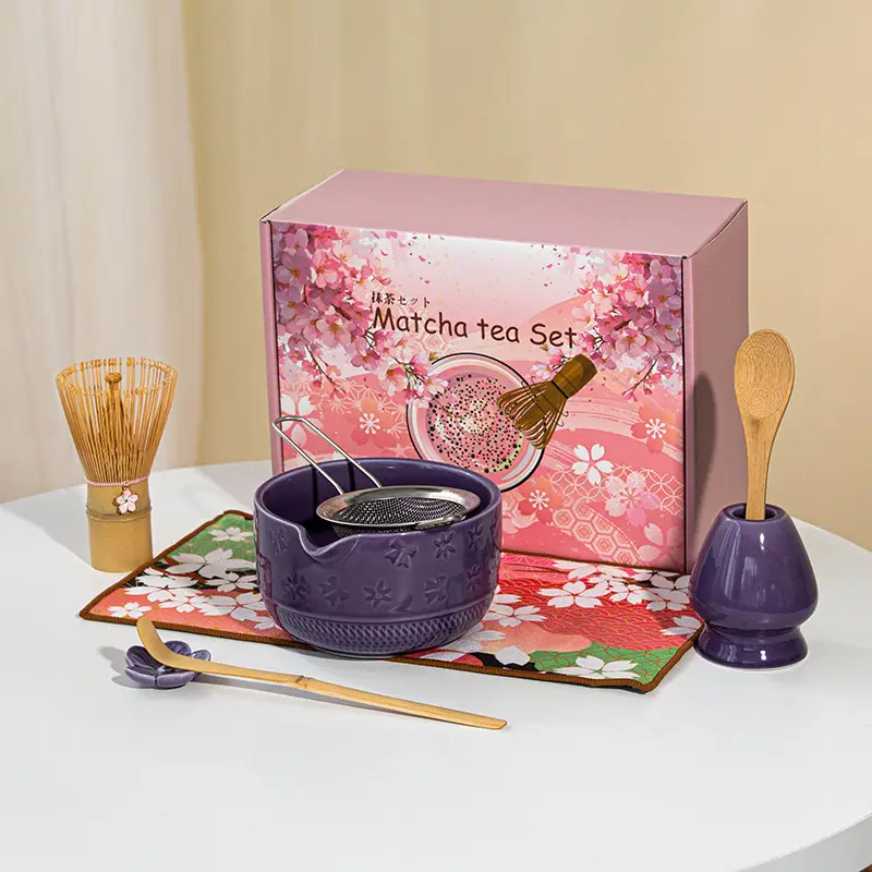 Cross-Border Japanese Matcha Tea Set 7-Piece Pink Ceramic Bowl - Image 12