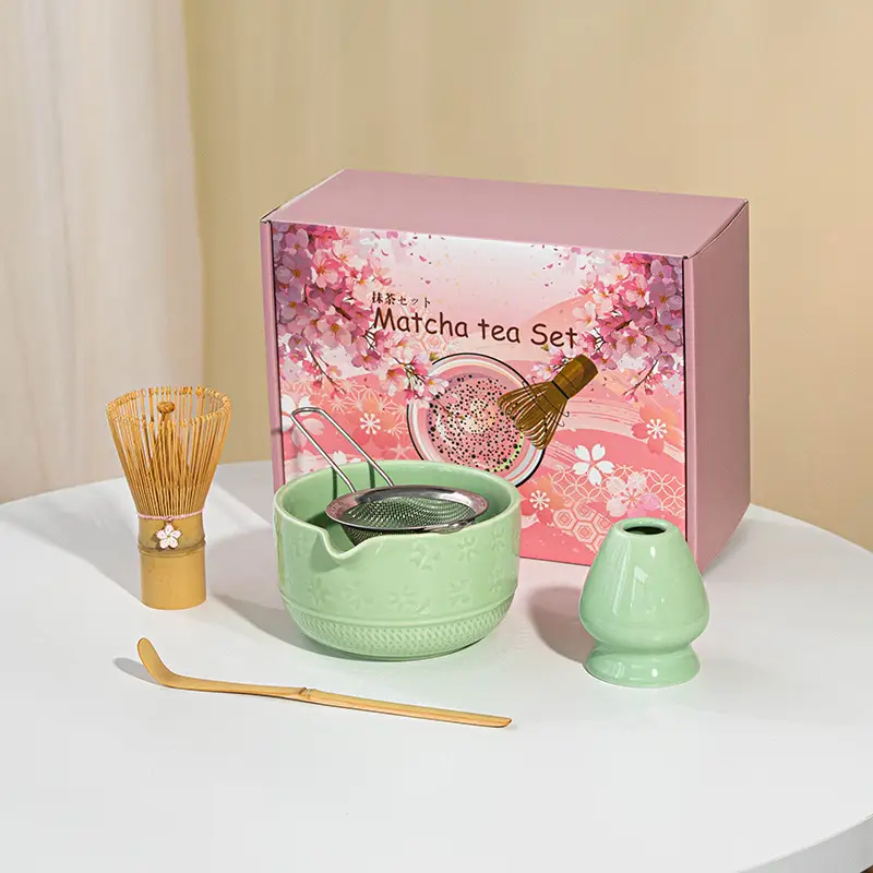 Cross-Border Japanese Matcha Tea Set 7-Piece Pink Ceramic Bowl - Image 14