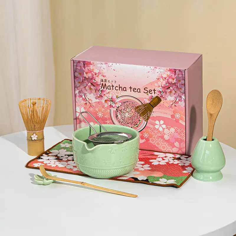 Cross-Border Japanese Matcha Tea Set 7-Piece Pink Ceramic Bowl - Image 16
