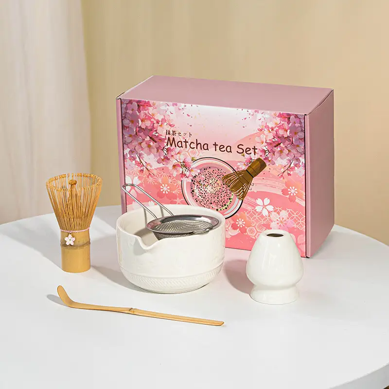 Cross-Border Japanese Matcha Tea Set 7-Piece Pink Ceramic Bowl - Image 18