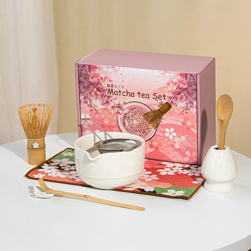 Cross-Border Japanese Matcha Tea Set 7-Piece Pink Ceramic Bowl - Image 20