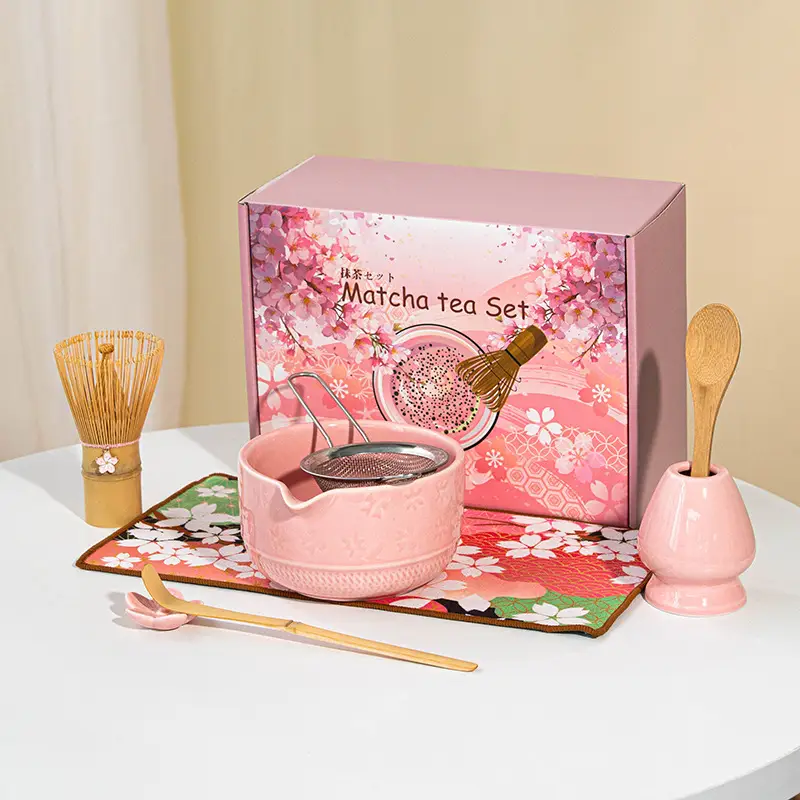Cross-Border Japanese Matcha Tea Set 7-Piece Pink Ceramic Bowl - Image 4