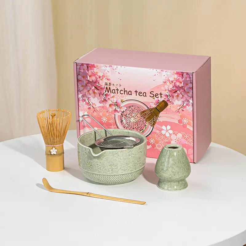 Cross-Border Japanese Matcha Tea Set 7-Piece Pink Ceramic Bowl - Image 6