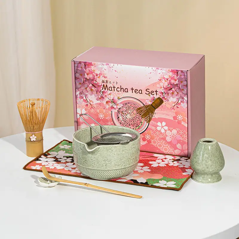 Cross-Border Japanese Matcha Tea Set 7-Piece Pink Ceramic Bowl - Image 7